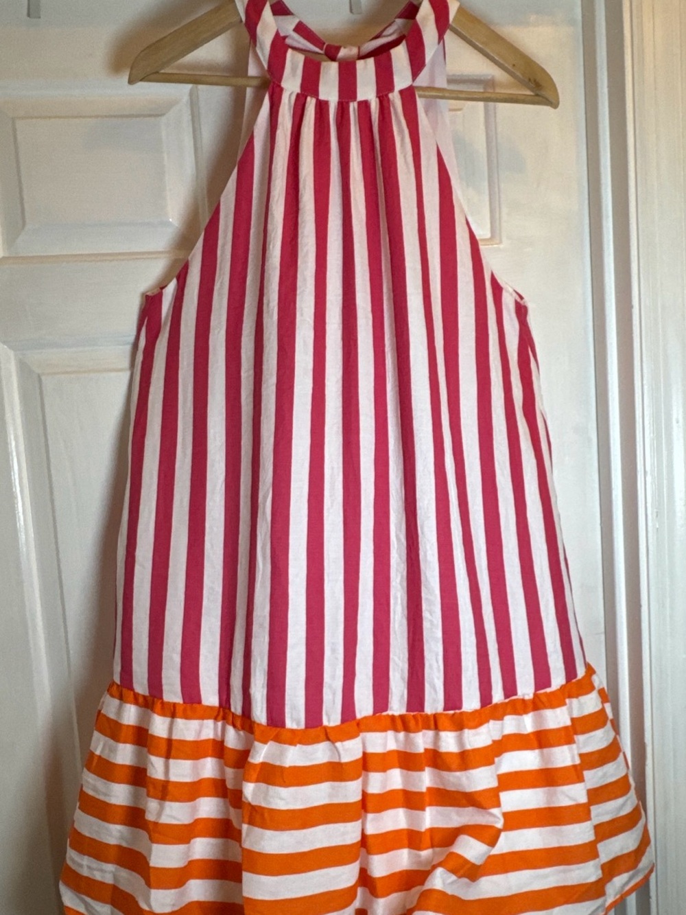 Sugar lips Valera Striped Halter Mini Ruffle Pink/Orange Lined Dress Size Small
